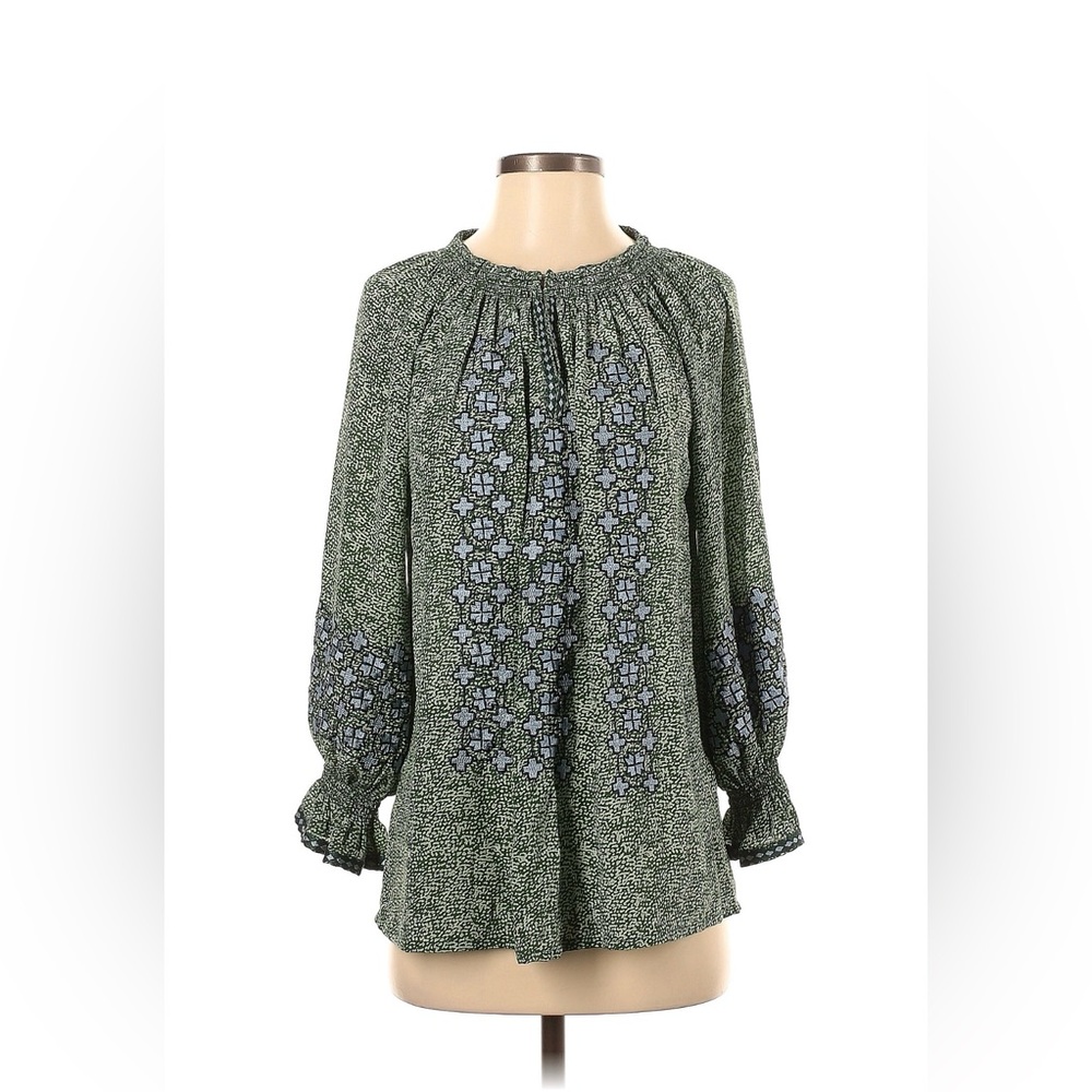 Rungolee Women’s Silk Green Floral Embroidered Peasant Top